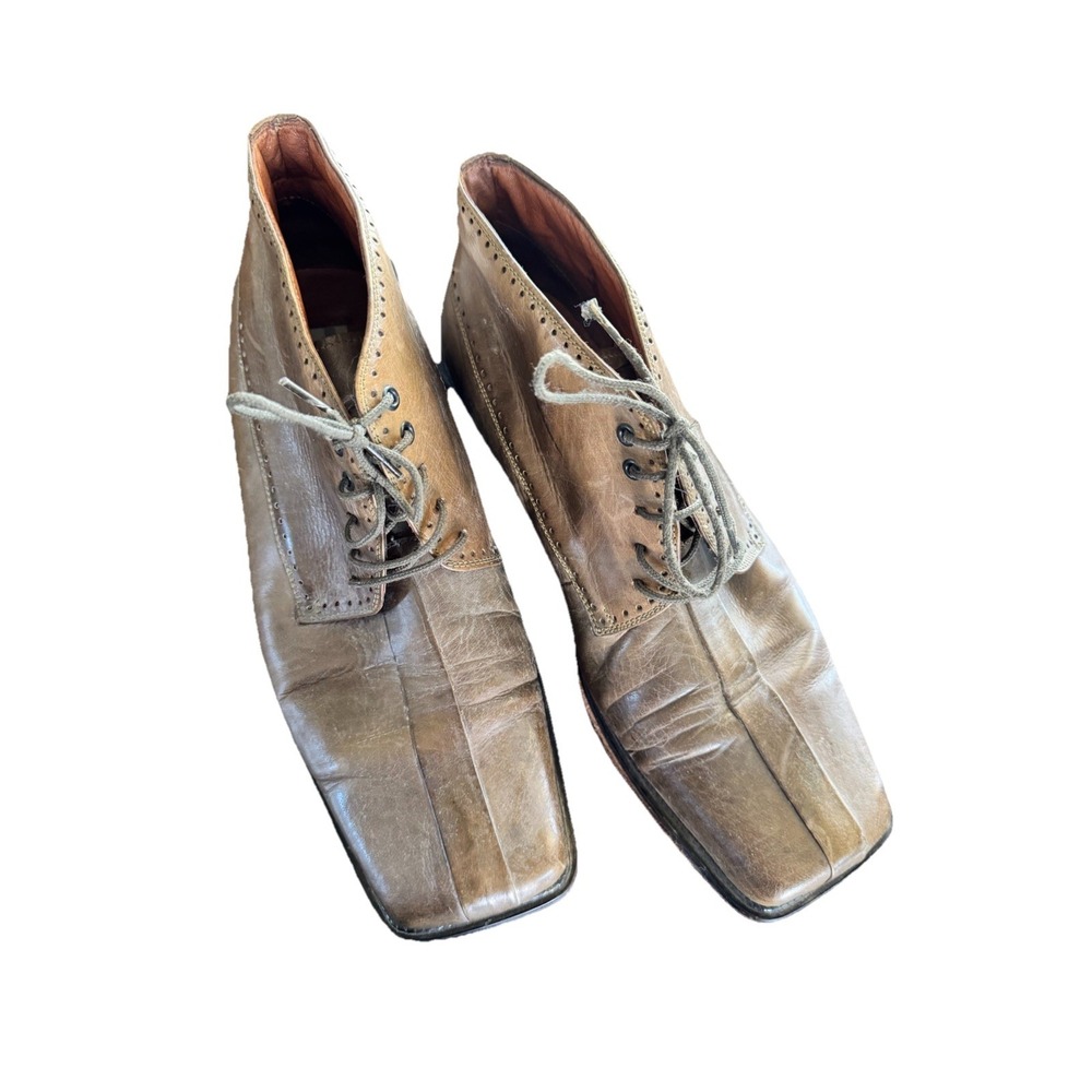 VTG Fratelli Footwear Shoes Mens 10M Green Leather Square Toe Derby Dress FLAW